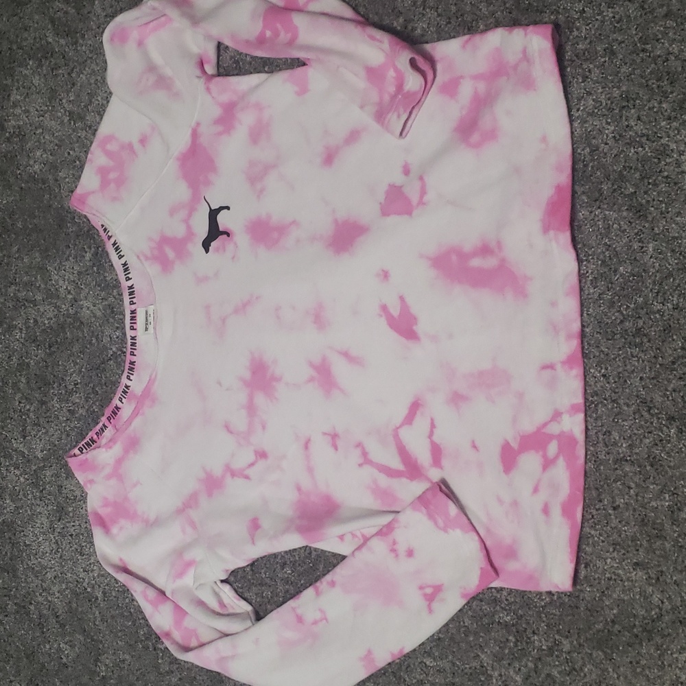 Victorias Secret Pink Oversized Off the Shoulder Tie Dye Sweatshirt